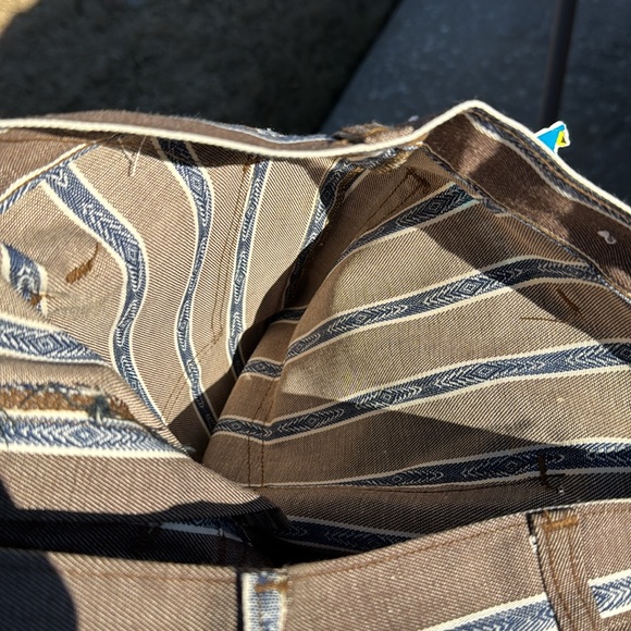 NOS Unisex To Die For 1960s Striped Jeans Capers Flare Bottom Button Front - Picture 9 of 11